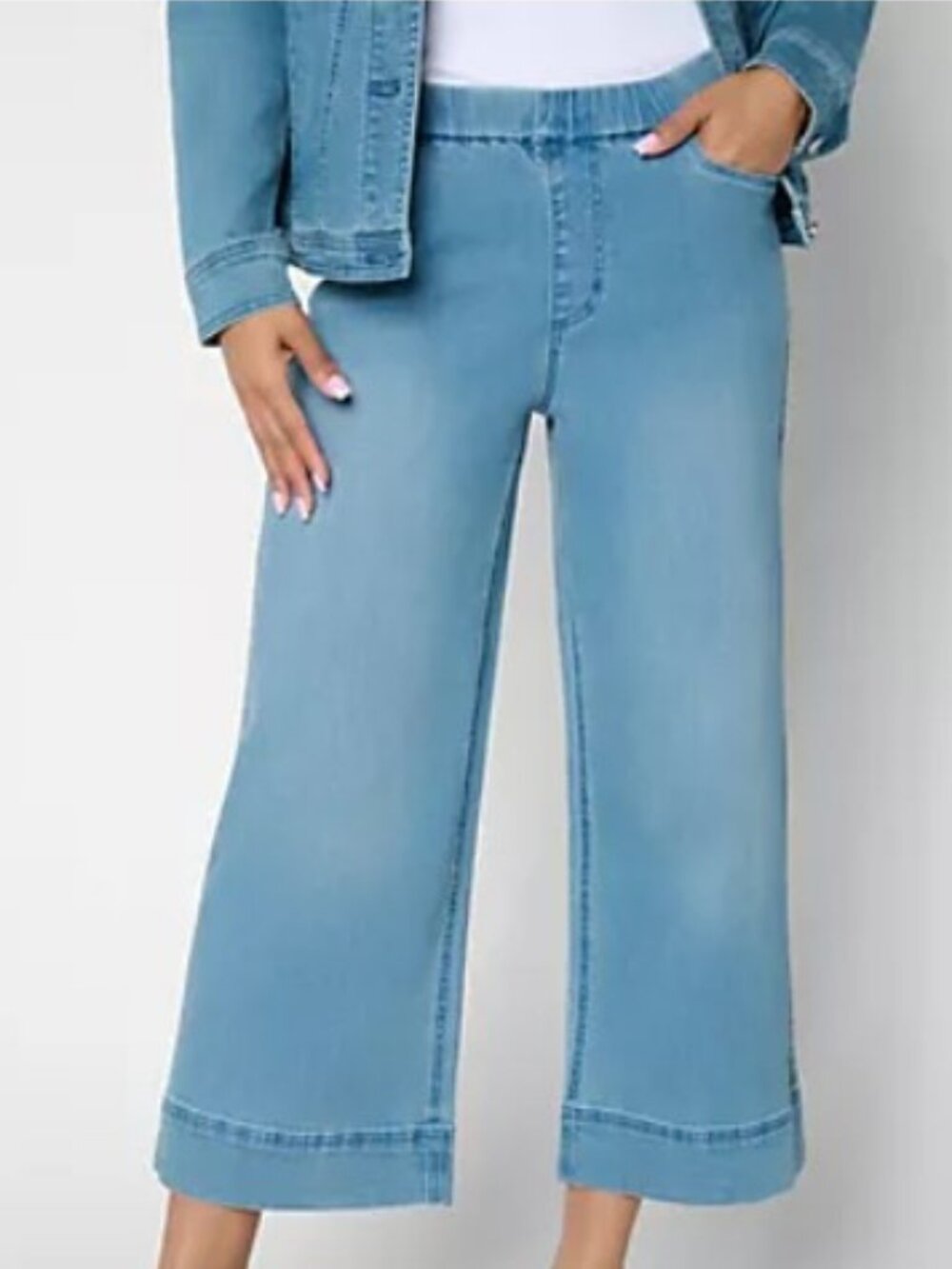 Susan Graver Petite Stretch Denim Wide Leg Crop Jean - NWT